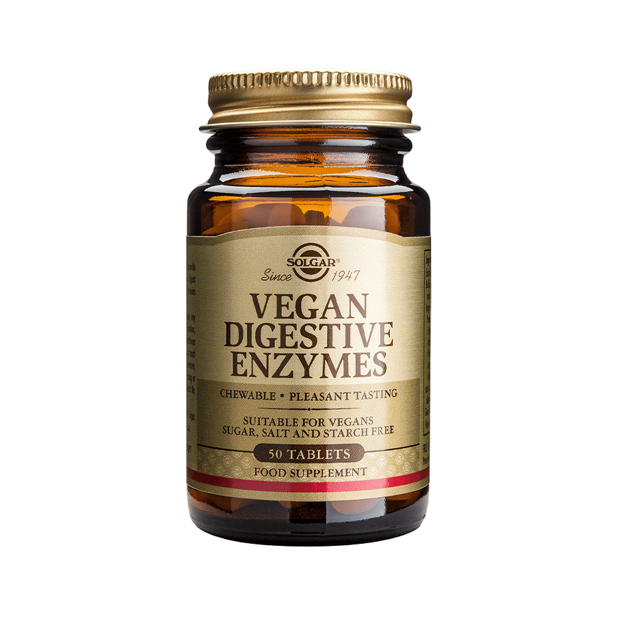 Vegan Digestive Enzymes – Enzimas Digestivas Mastigáveis para Carboidratos, Proteínas & Gorduras (50 comprimidos) – Solgar®