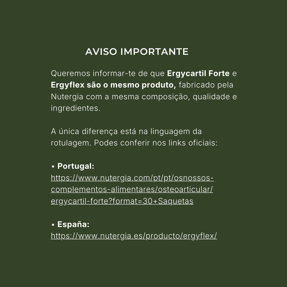 Ergyflex (30 Saquetas) | Nutergia – Colagénio Marinho, Glucosamina, Condroitina, Vitamina C & Cúrcuma